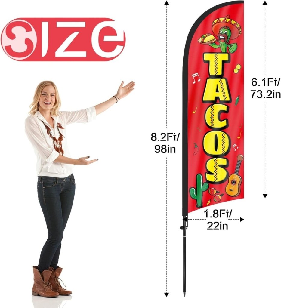 Tacos Sign - 8ft Tacos Feather Flag Kit with Pole and Stake - FSFlag