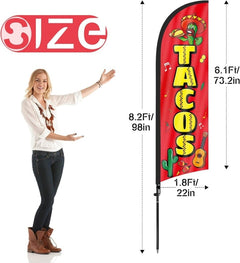 Tacos Sign - 8ft Tacos Feather Flag Kit with Pole and Stake - FSFlag