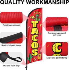 Tacos Sign - 8ft Tacos Feather Flag Kit with Pole and Stake - FSFlag