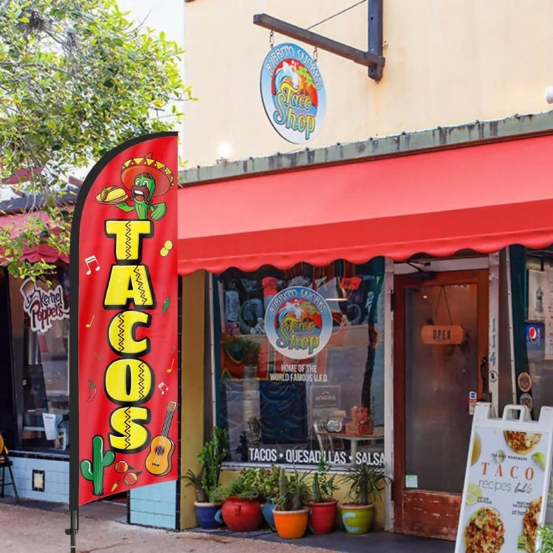 Tacos Sign - 8ft Tacos Feather Flag Kit with Pole and Stake - FSFlag