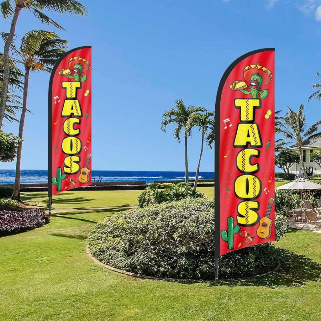 Tacos Sign - 8ft Tacos Feather Flag Kit with Pole and Stake - FSFlag