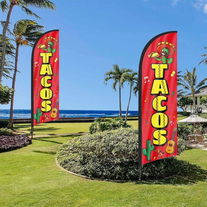 Tacos Sign - 8ft Tacos Feather Flag Kit with Pole and Stake - FSFlag