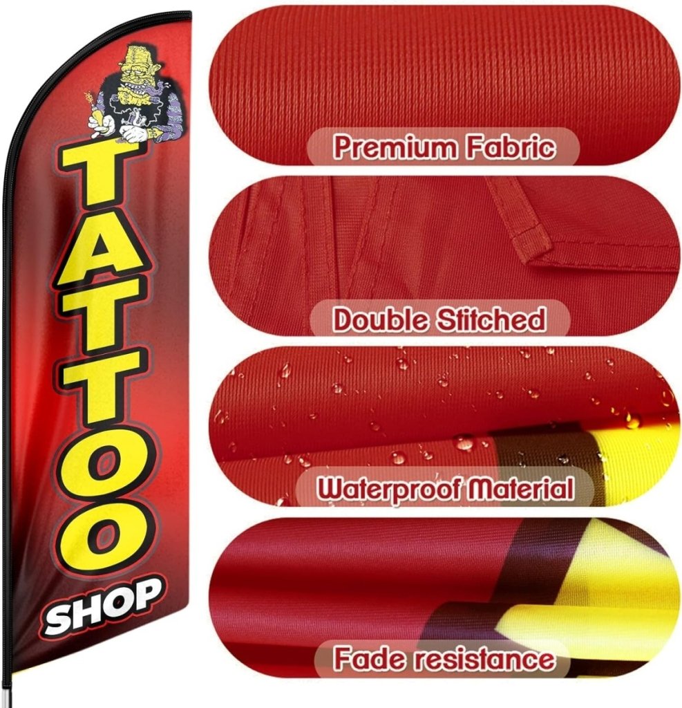 Tattoos Feather Flag: Advertising Banner for Tattoo Shop Business (8ft Flagpole Not Included) - FSFlag