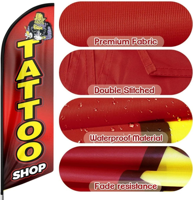 Tattoos Feather Flag: Advertising Banner for Tattoo Shop Business (8ft Flagpole Not Included) - FSFlag