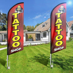 Tattoos Feather Flag: Advertising Banner for Tattoo Shop Business (8ft Flagpole Not Included) - FSFlag