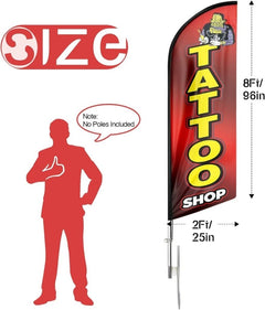 Tattoos Feather Flag: Advertising Banner for Tattoo Shop Business (8ft Flagpole Not Included) - FSFlag