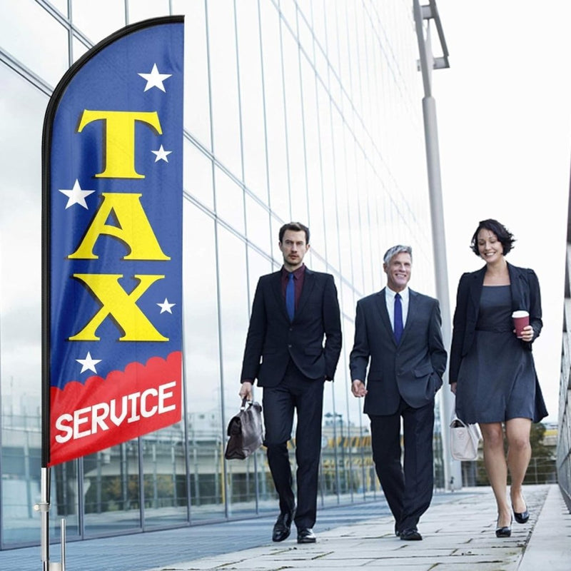 Tax Service Sign - 11Ft Tax Service Feather Flag Pole Kit with Ground Stake - FSFlag