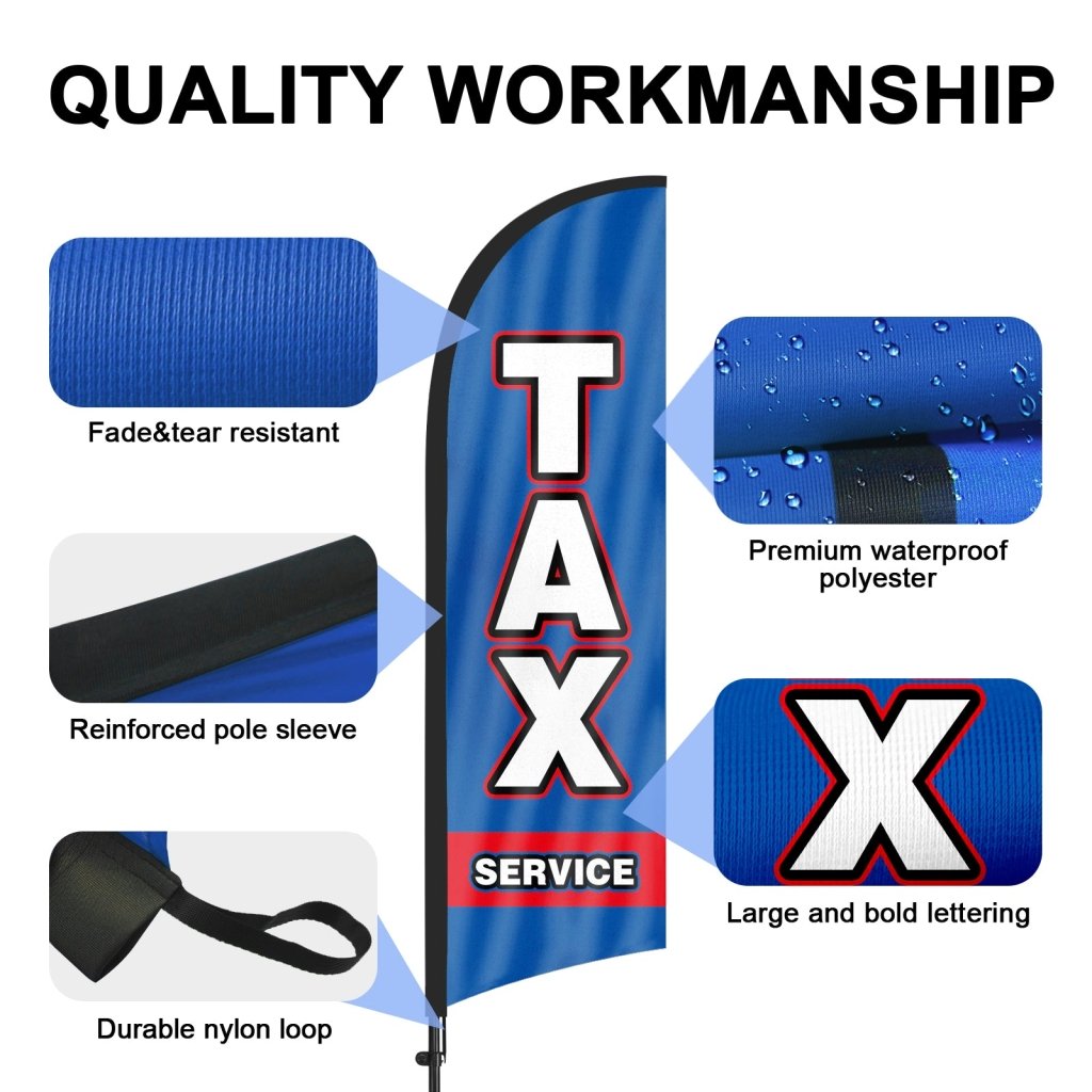 Tax Service Signs - 8FT Blue Tax Service Feather Flag Pole Kit