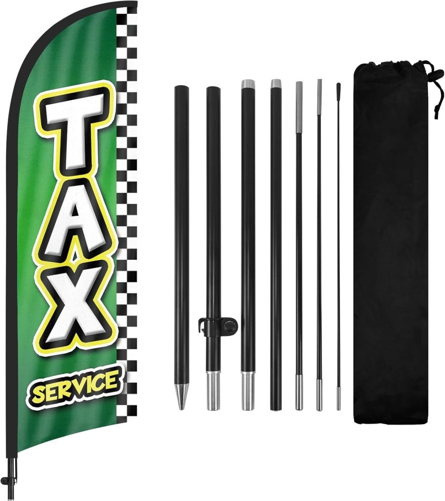 Tax Service Signs - 8FT Green Tax Service Feather Flag Pole Kit