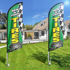 Tire Shop Flags - 8ft Green New&Used Tires Feather Flag for New&Used Tires Business（Flagpole Not Included） - FSFlag