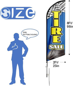 Tire Shop Signs - 8ft Blue Tire Sale Feather Flag for Tire Sale Business（Flagpole Not Included） - FSFlag
