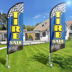 Tire Shop Signs - 8ft Blue Tire Sale Feather Flag for Tire Sale Business（Flagpole Not Included） - FSFlag