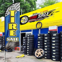 Tire Shop Signs - 8ft Blue Tire Sale Feather Flag for Tire Sale Business（Flagpole Not Included） - FSFlag