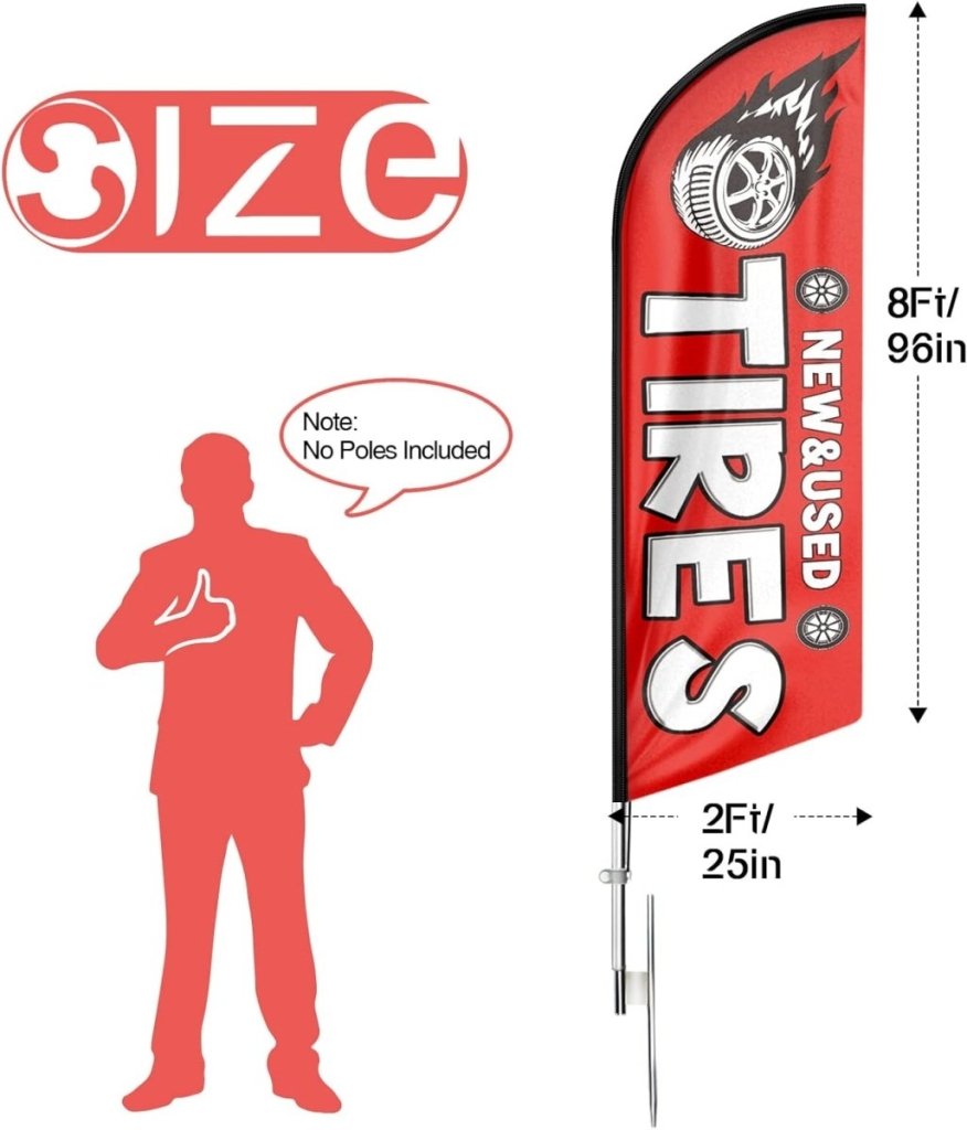 Tire Shop Signs - 8ft Red New and Used Tires Feather Flag for Tires Business（Flagpole Not Included） - FSFlag