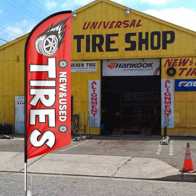 Tire Shop Signs - 8ft Red New and Used Tires Feather Flag for Tires Business（Flagpole Not Included） - FSFlag