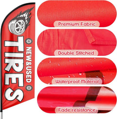 Tire Shop Signs - 8ft Red New and Used Tires Feather Flag for Tires Business（Flagpole Not Included） - FSFlag