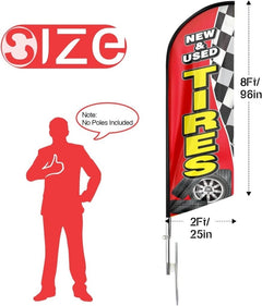 Tire Shop Signs - 8ft Red New & Used Tires Feather Flag for New & Used Tires Business（Flagpole Not Included） - FSFlag