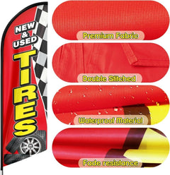 Tire Shop Signs - 8ft Red New & Used Tires Feather Flag for New & Used Tires Business（Flagpole Not Included） - FSFlag