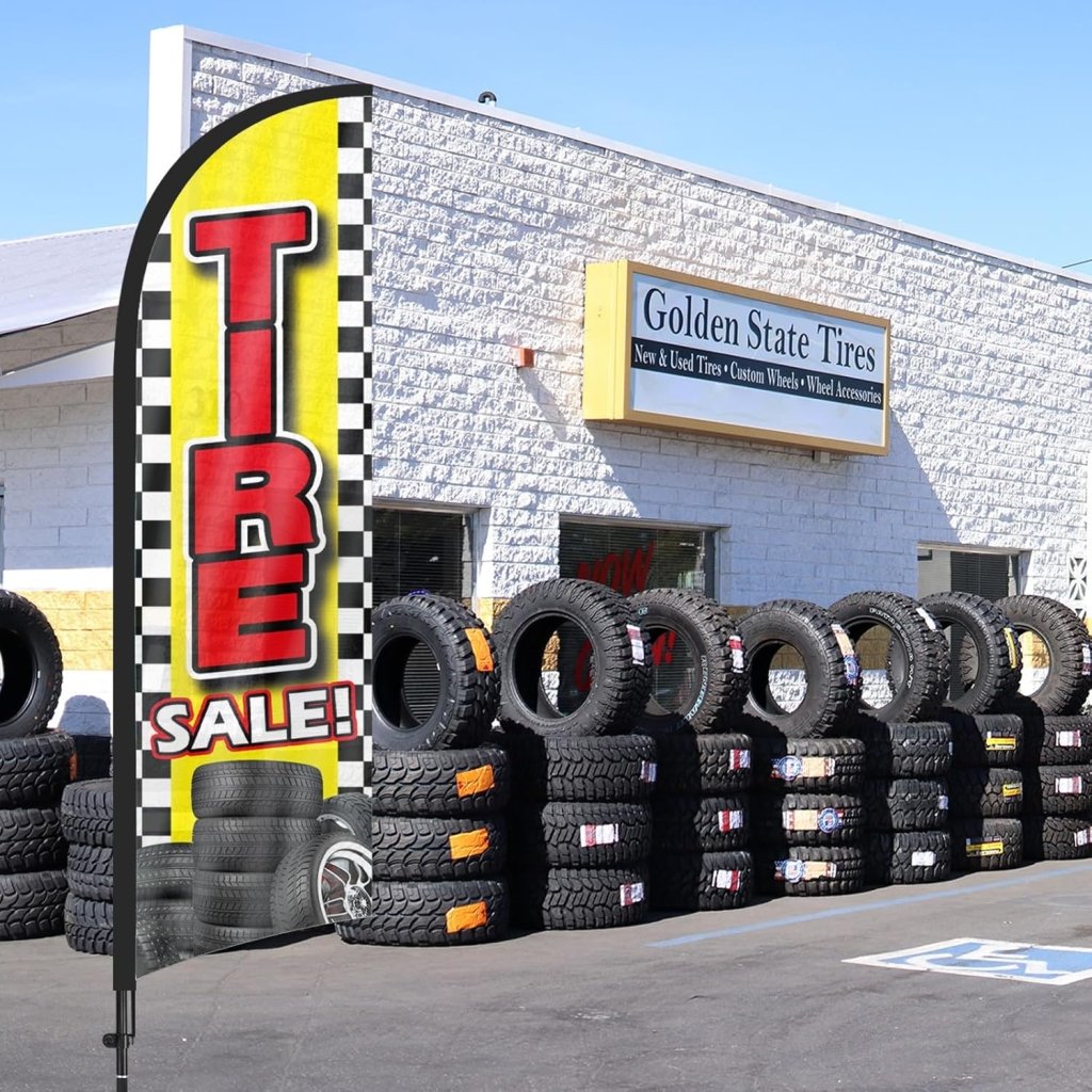 Tire Signs For Sale - 8FT Feather Banners Sign for New Used Tires Sale 2Pack