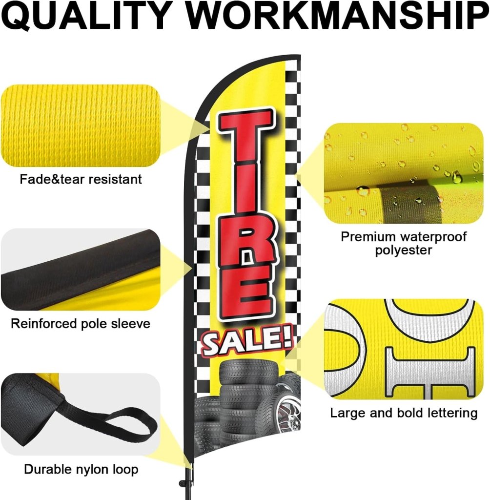 Tire Signs For Sale - 8FT Feather Banners Sign for New Used Tires Sale 2Pack