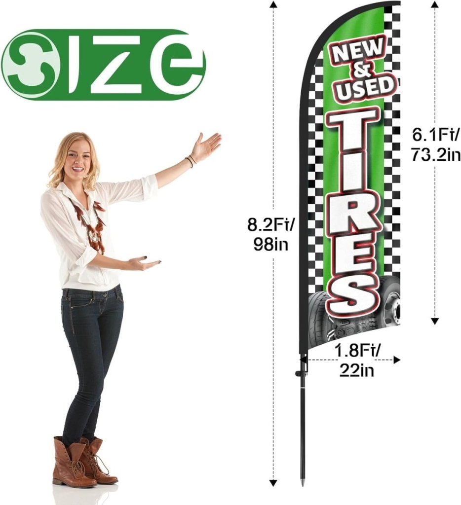 Tire Signs For Sale - 8ft New Used Tires Feather Flags with Pole and Ground Stake - FSFlag