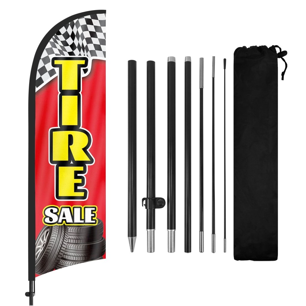 Tire Signs For Sale - 8Ft Red Tires Feather Flag with Pole & Stake
