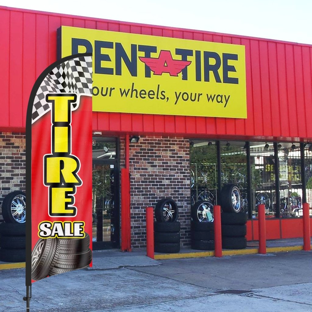 Tire Signs For Sale - 8Ft Red Tires Feather Flag with Pole & Stake