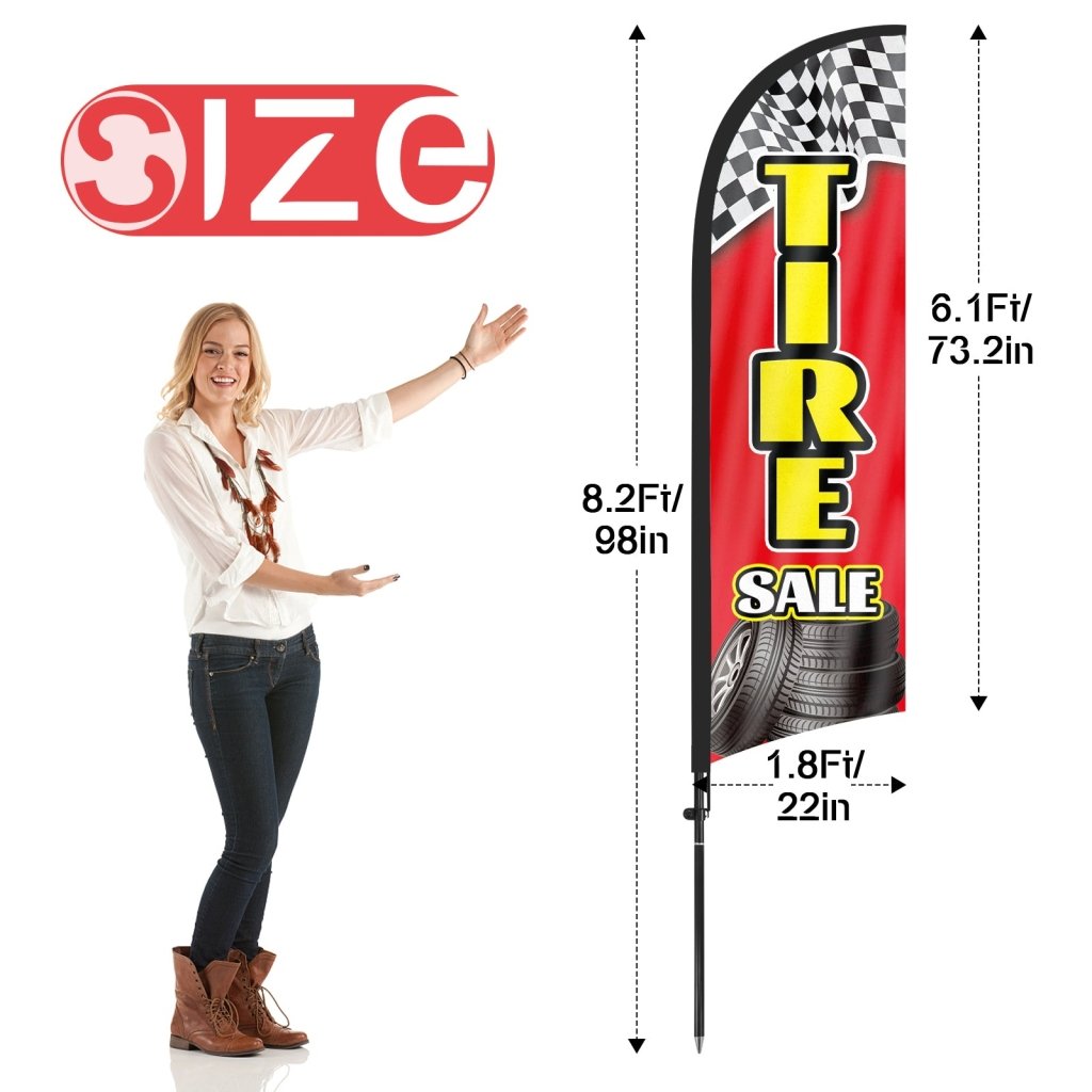 Tire Signs For Sale - 8Ft Red Tires Feather Flag with Pole & Stake