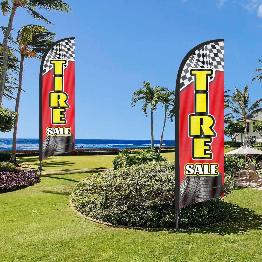 Tire Signs For Sale - 8Ft Red Tires Feather Flag with Pole & Stake