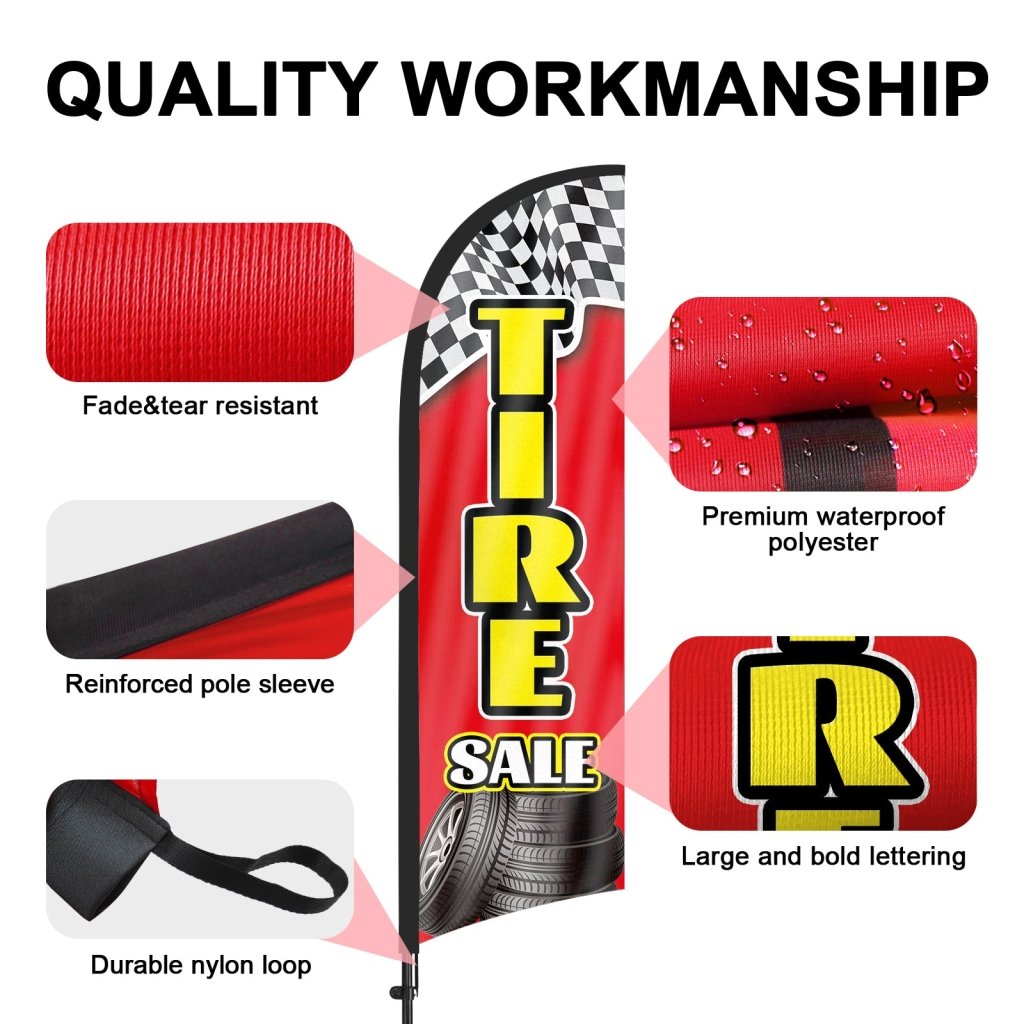 Tire Signs For Sale - 8Ft Red Tires Feather Flag with Pole & Stake