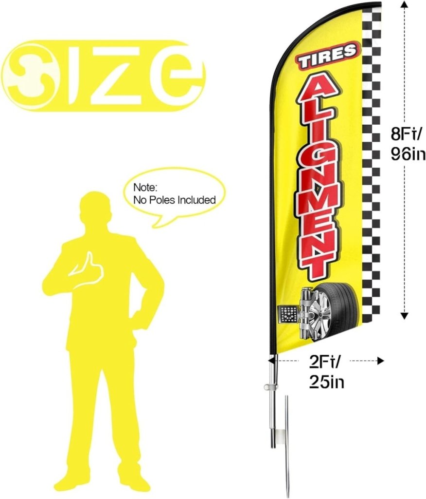 Tires Alignment Feather Flag: Advertising Banner for Tires Alignment Business (8ft Flagpole Not Included) - FSFlag