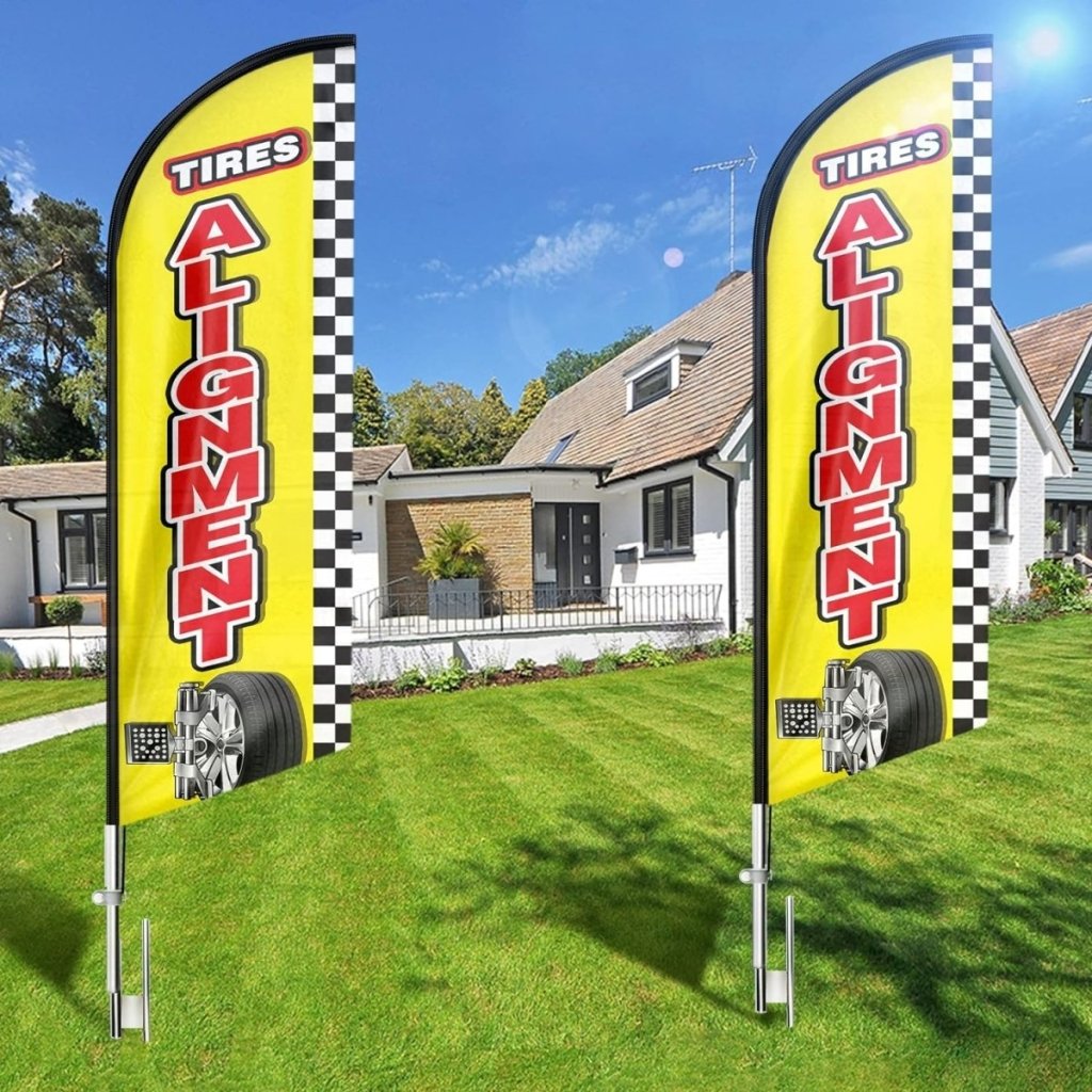 Tires Alignment Feather Flag: Advertising Banner for Tires Alignment Business (8ft Flagpole Not Included) - FSFlag