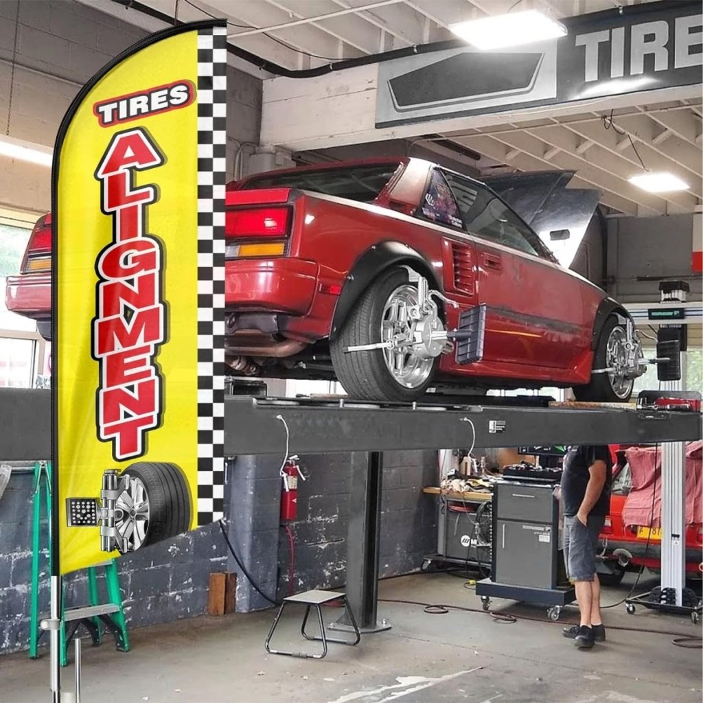 Tires Alignment Feather Flag: Advertising Banner for Tires Alignment Business (8ft Flagpole Not Included) - FSFlag