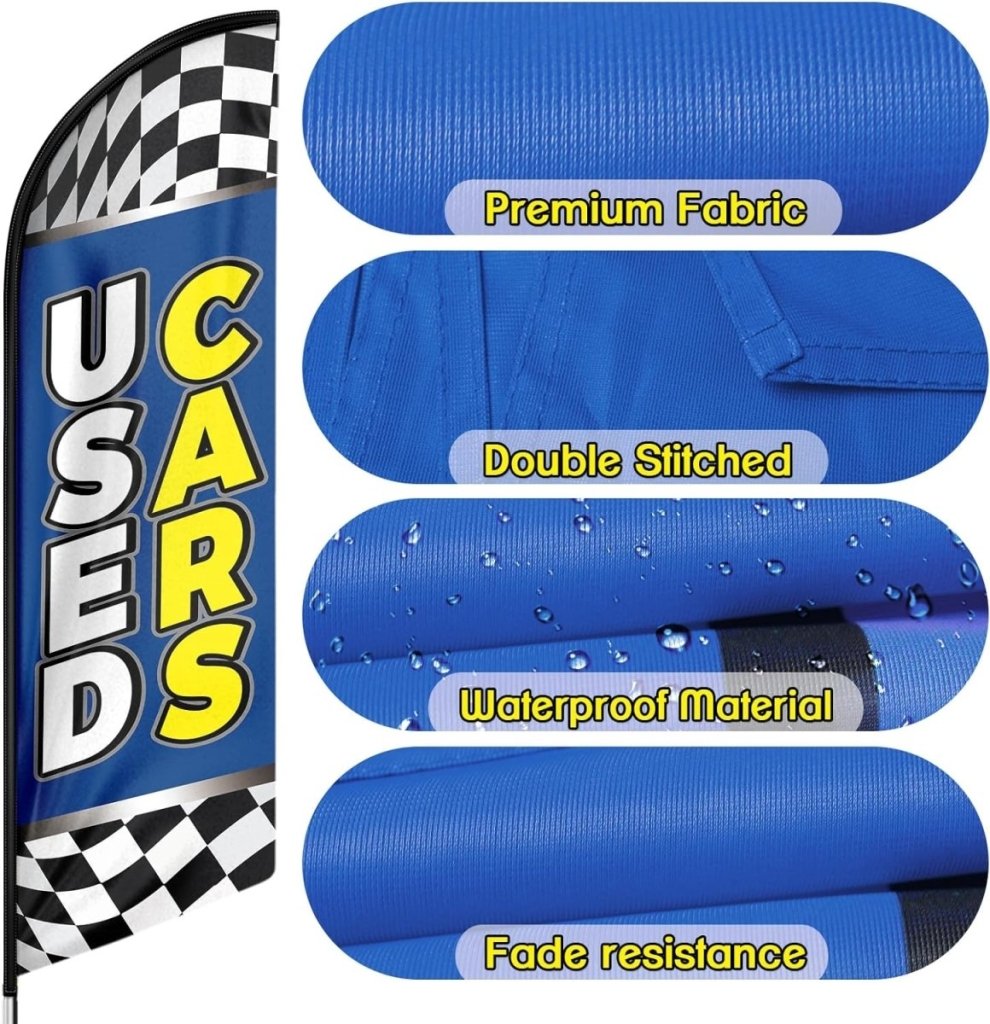 Used Car Signs - 8ft Blue Used Cars Feather Flag for Used Cars Business（Flagpole Not Included） - FSFlag