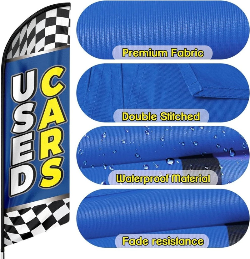 Used Car Signs - 8ft Blue Used Cars Feather Flag for Used Cars Business（Flagpole Not Included） - FSFlag