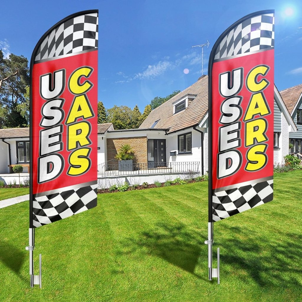Used Car Signs-8ft Red Used Cars Feather Flag for Used Cars Business（Flagpole Not Included）
