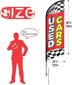 Used Car Signs - 8ft Red Used Cars Feather Flag for Used Cars Business（Flagpole Not Included） - FSFlag