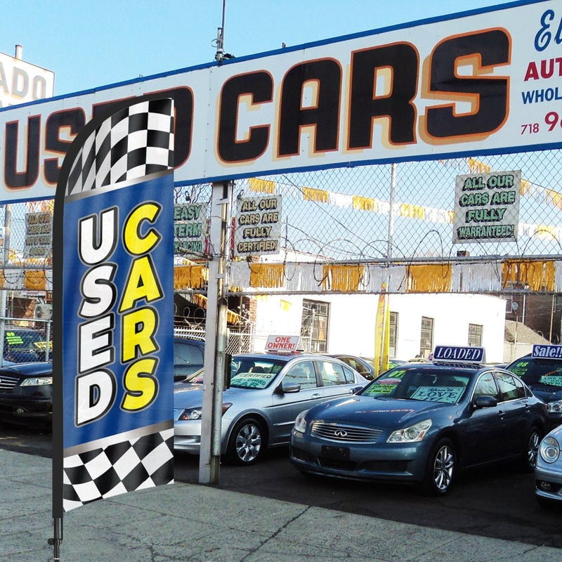 Used Cars Sign - 8ft Used Cars Blue Feather Flag With Pole Kit