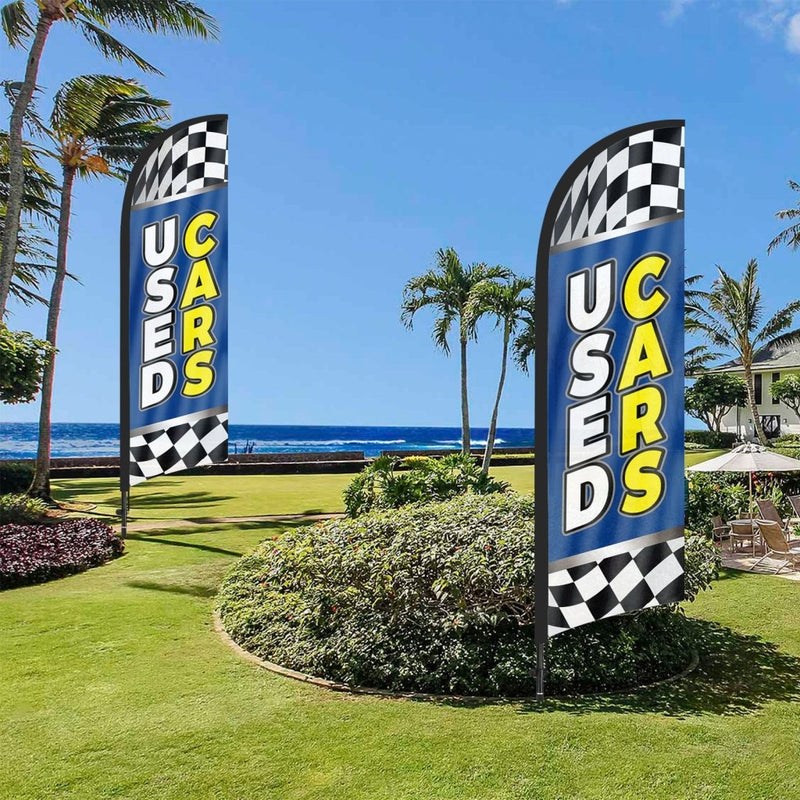 Used Cars Sign - 8ft Used Cars Blue Feather Flag With Pole Kit