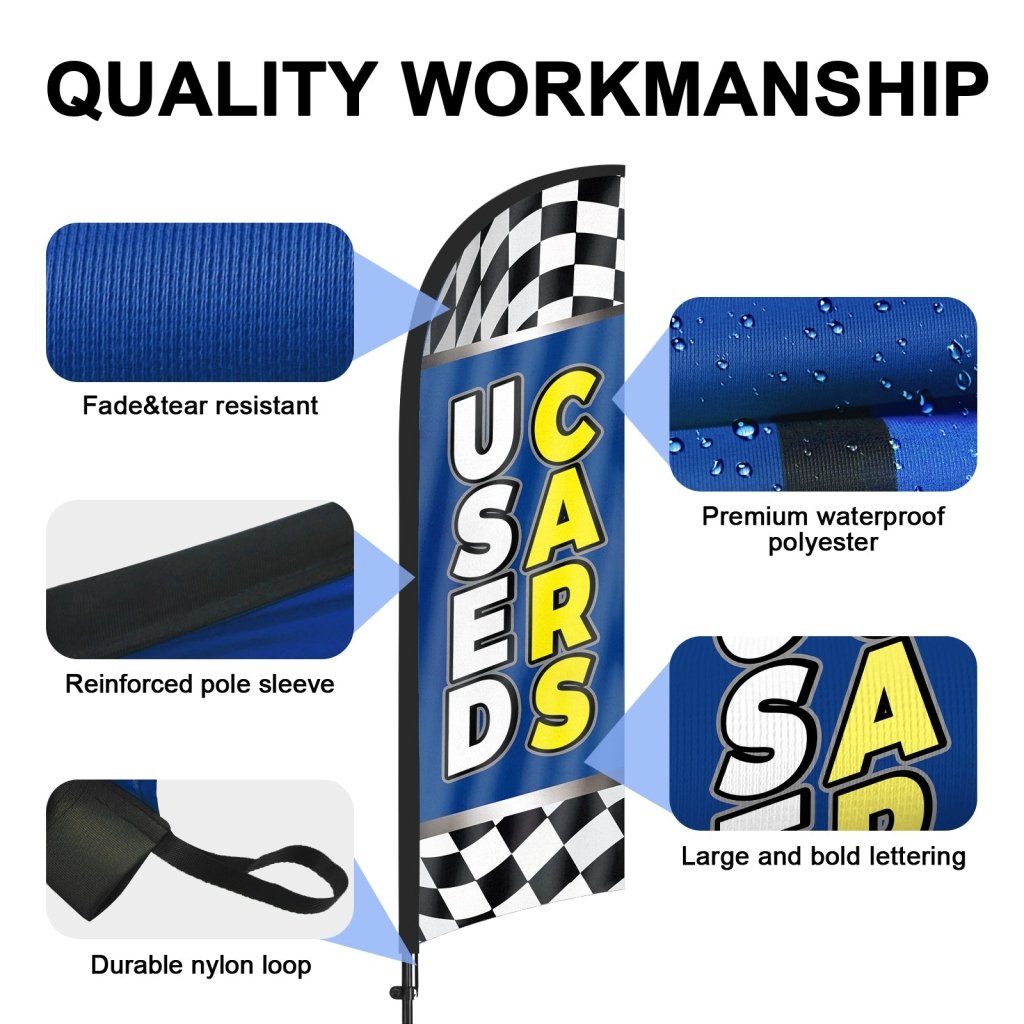 Used Cars Sign - 8ft Used Cars Blue Feather Flag With Pole Kit