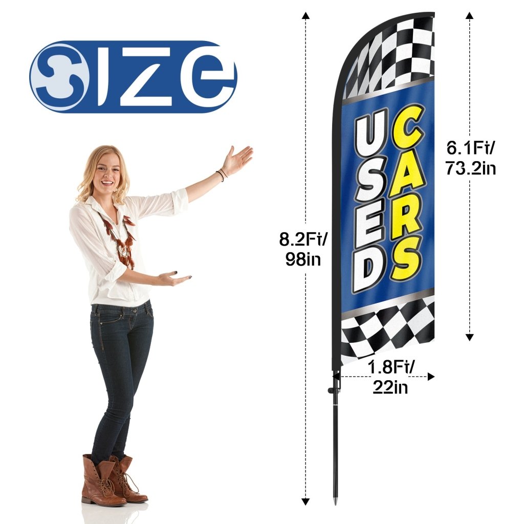 Used Cars Sign - 8ft Used Cars Blue Feather Flag With Pole Kit