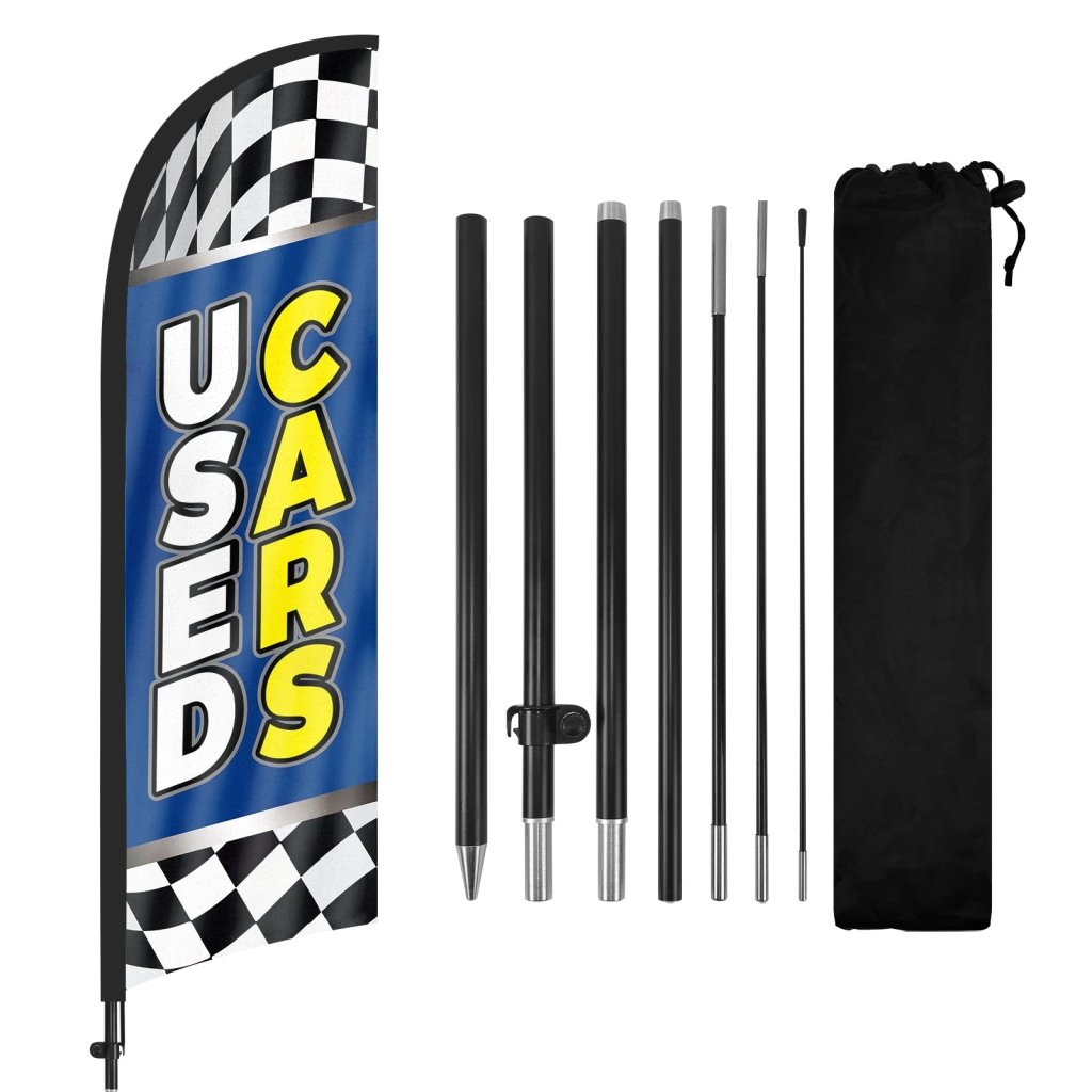 Used Cars Sign - 8ft Used Cars Blue Feather Flag With Pole Kit