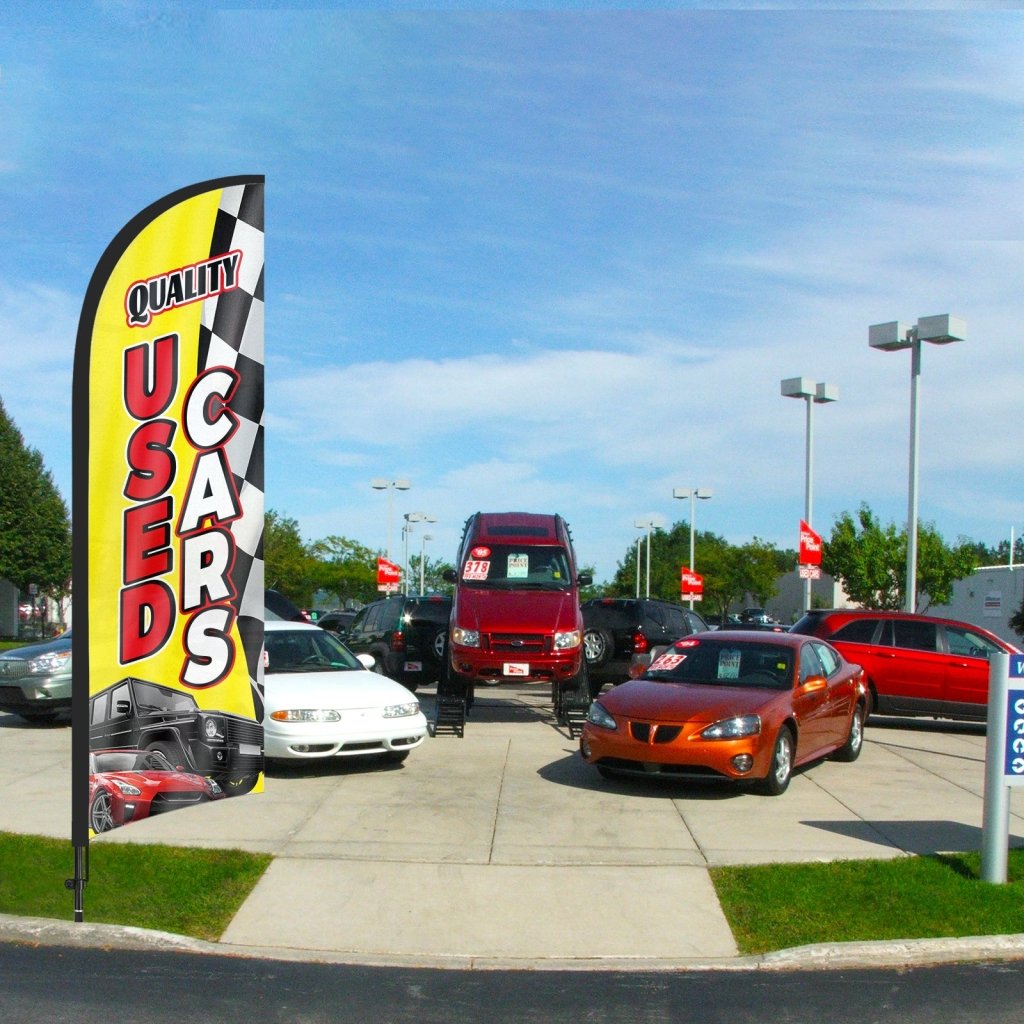 Used Cars Sign - 8ft Used Cars Feather Flag With Pole