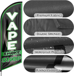 Vape Shop Signs - 8ft BlackVape Smoke Shop Feather Flag for Vape Smoke Shop Business（Flagpole Not Included） - FSFlag
