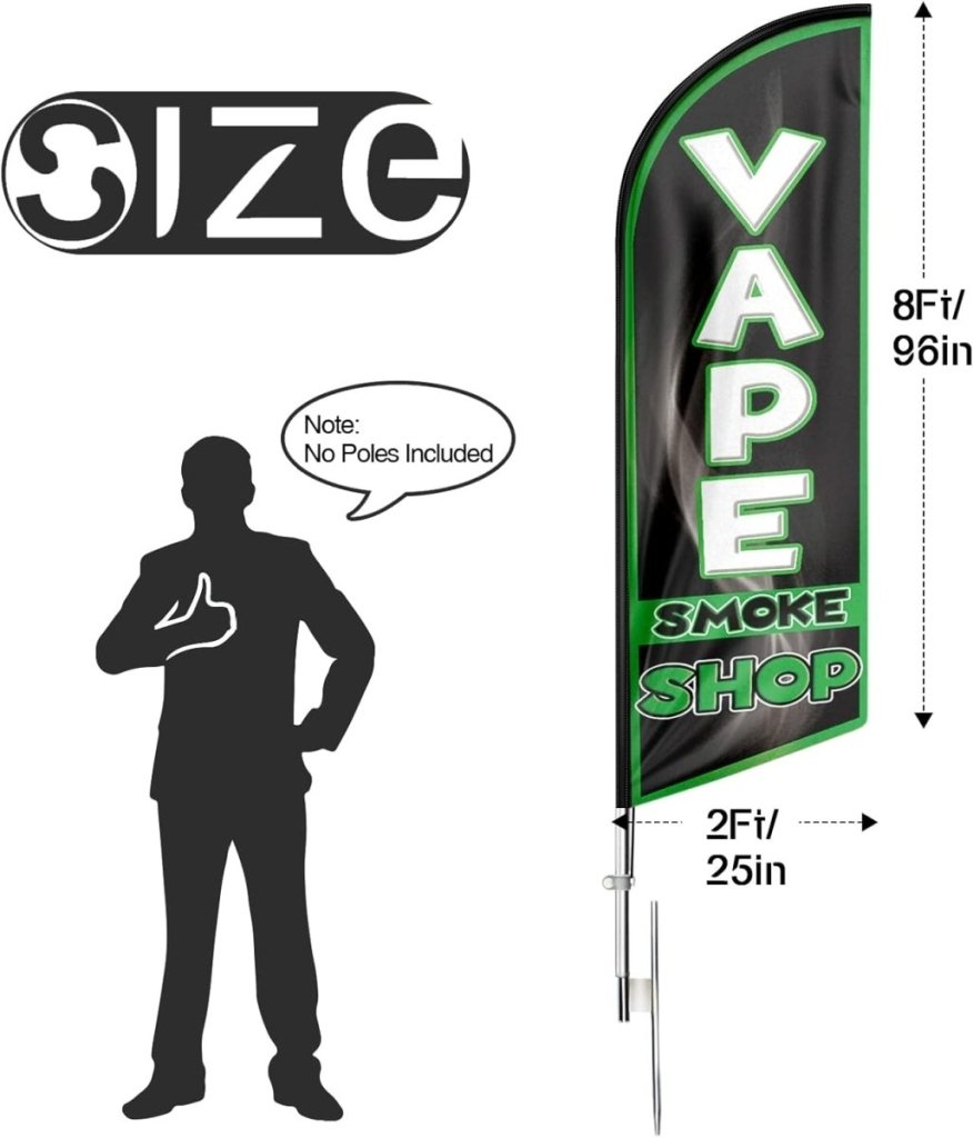 Vape Shop Signs - 8ft BlackVape Smoke Shop Feather Flag for Vape Smoke Shop Business（Flagpole Not Included） - FSFlag