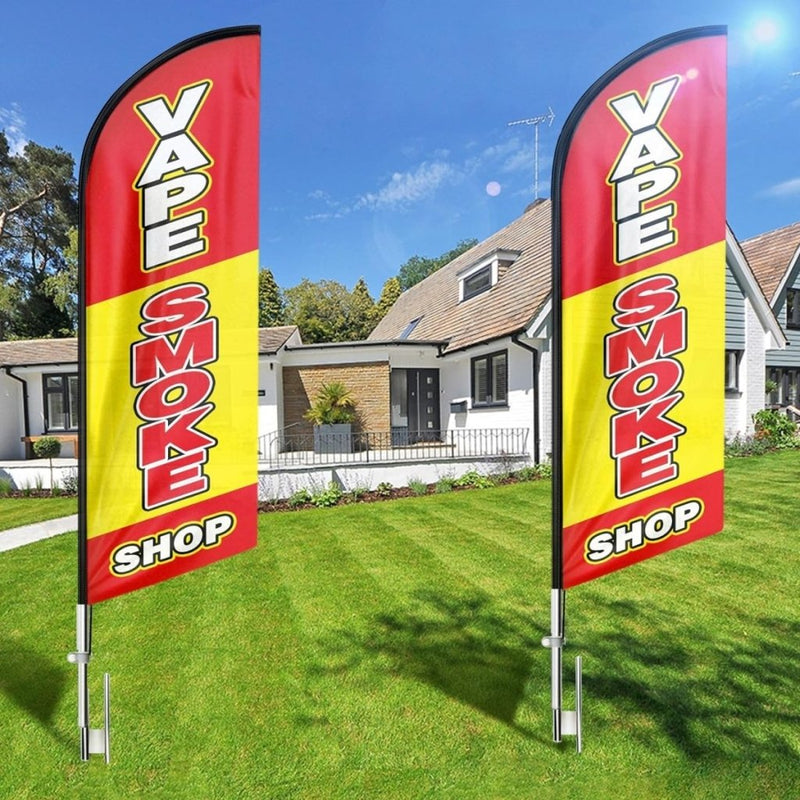 Vape Smoke Shop Feather Flag: Advertising Banner for Vape Smoke Shop Business (8ft Flagpole Not Included) - FSFlag