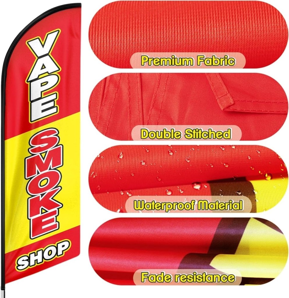 Vape Smoke Shop Feather Flag: Advertising Banner for Vape Smoke Shop Business (8ft Flagpole Not Included) - FSFlag