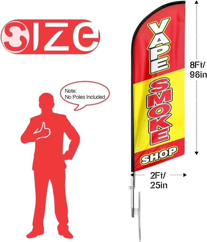 8ft Vape Smoke Shop Feather Flag- FSFlag 8ft Vape Smoke Shop Feather Flag- FSFlag