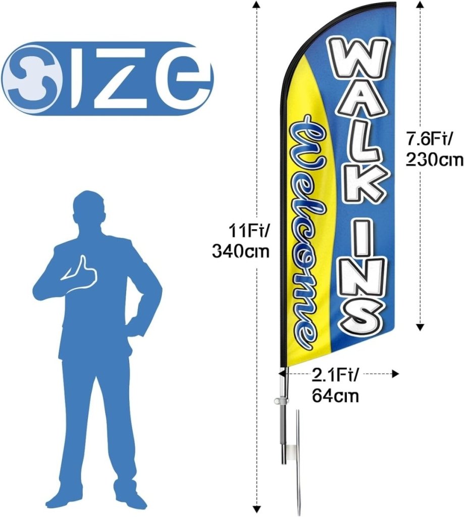 Walk Ins Welcome Sign - 11ft Walk - Ins Welcome Feather Flag for Walk - Ins Welcome Business - FSFlag