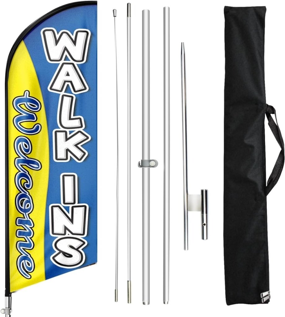 Walk Ins Welcome Sign - 11ft Walk - Ins Welcome Feather Flag for Walk - Ins Welcome Business - FSFlag